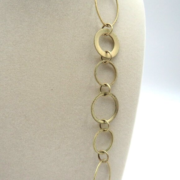 Vintage Gold Tone Long Statement Necklace Oval Circle Link Chain Adjustable - Picture 3 of 6